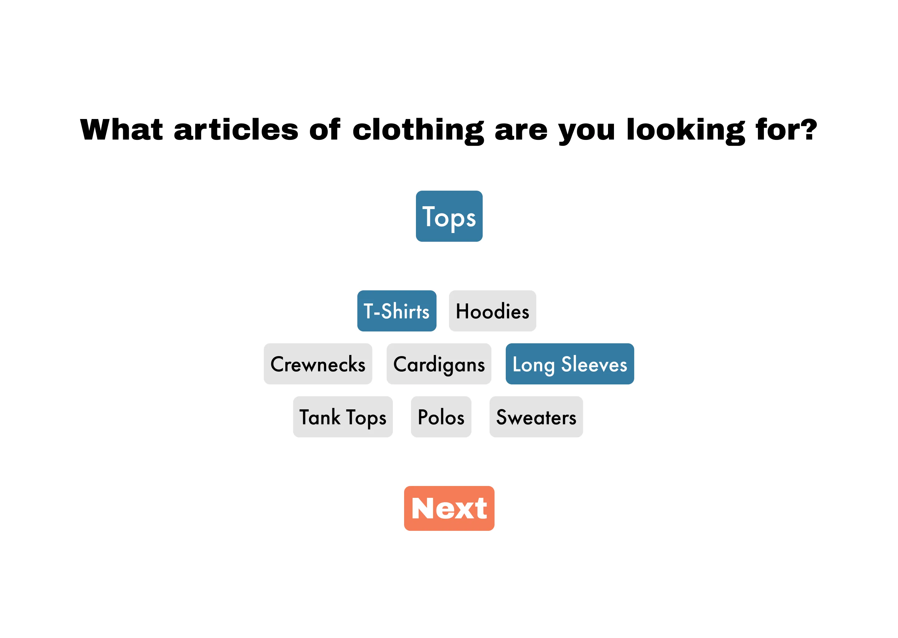Prototype screen offering filter controls across category, price band, style tags, and brand size.